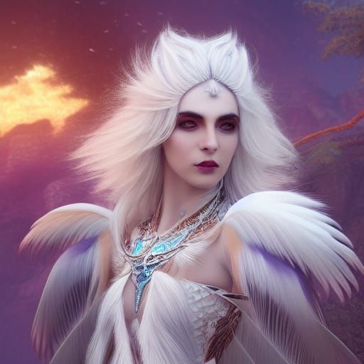 Mocha Harpy with White Feathers: Fantasy Art