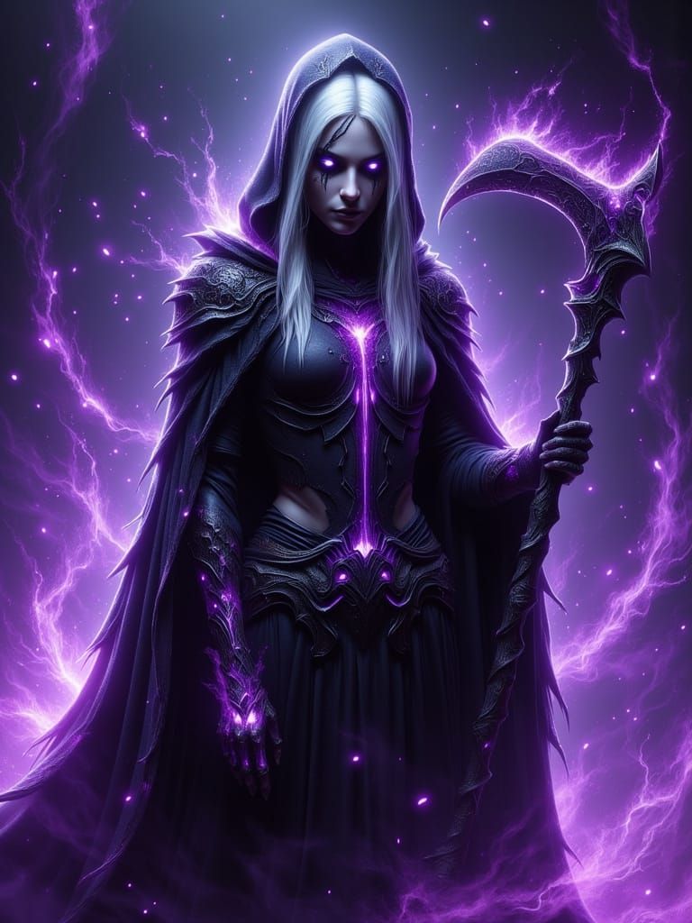 Celestial Soul Reaper with Obsidian Scythe in Dark Fantasy S...