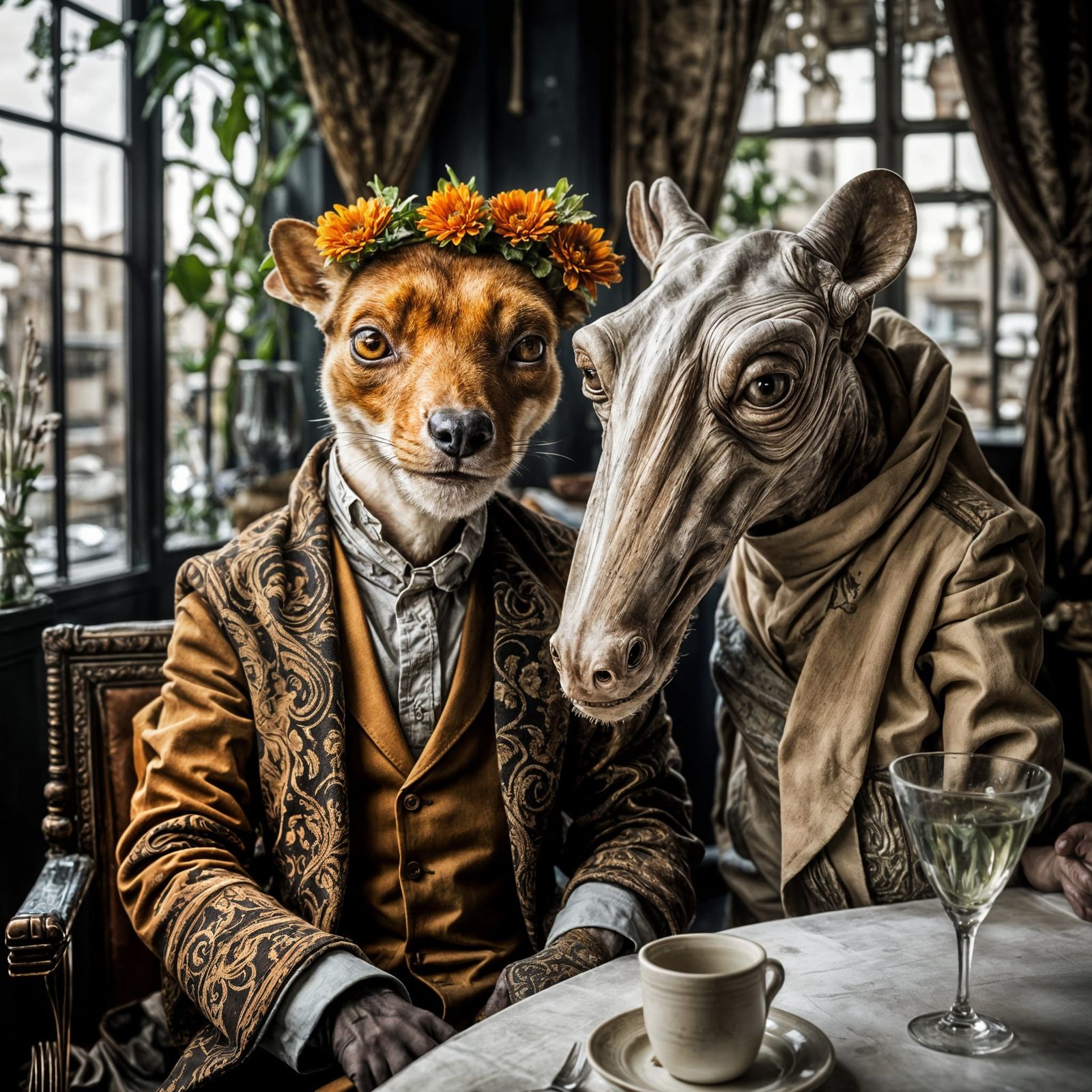 Exotic Aliens Celebrate in Surreal Restaurant Photo