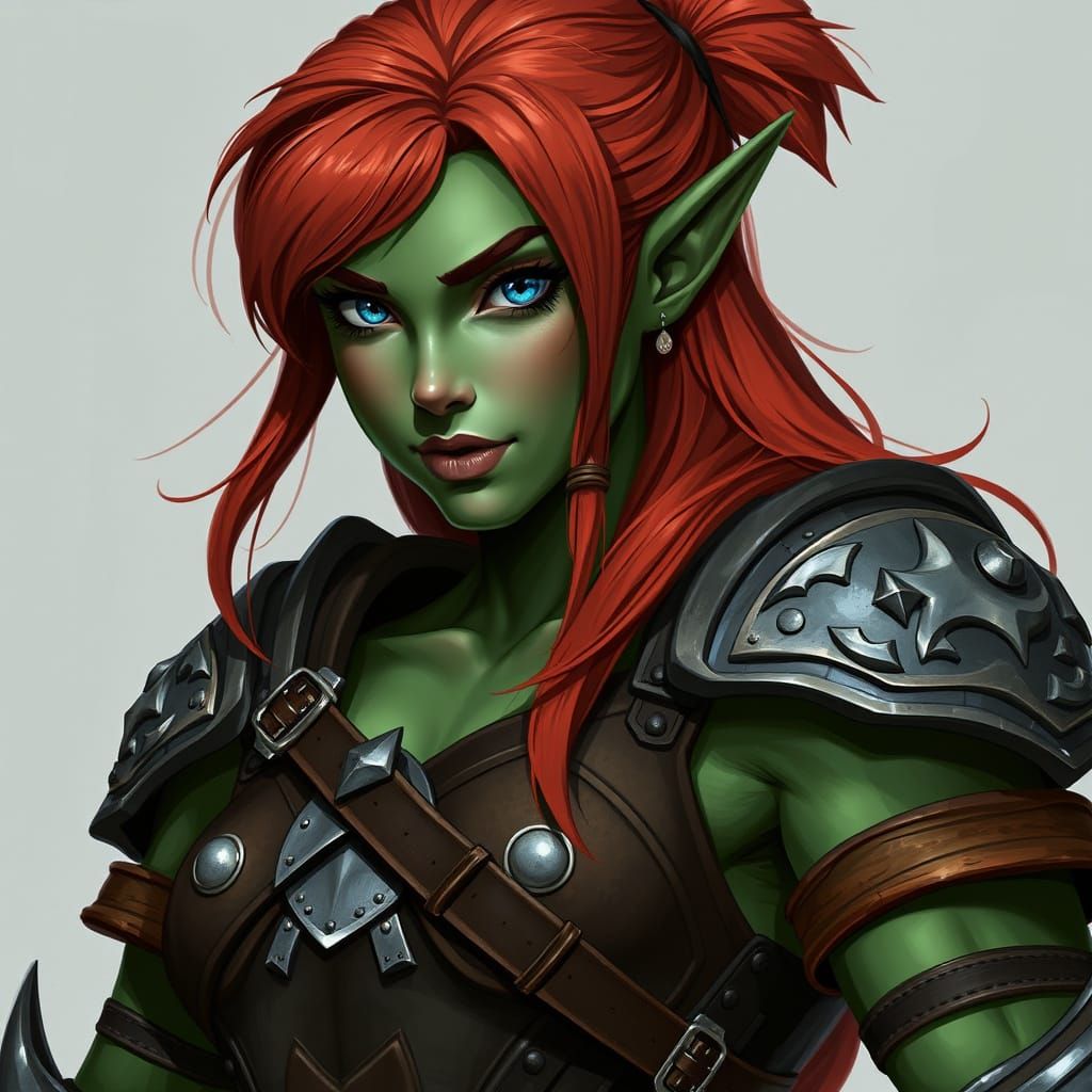 Strong Half-Elf Female Bodybuilder in Leather Armor