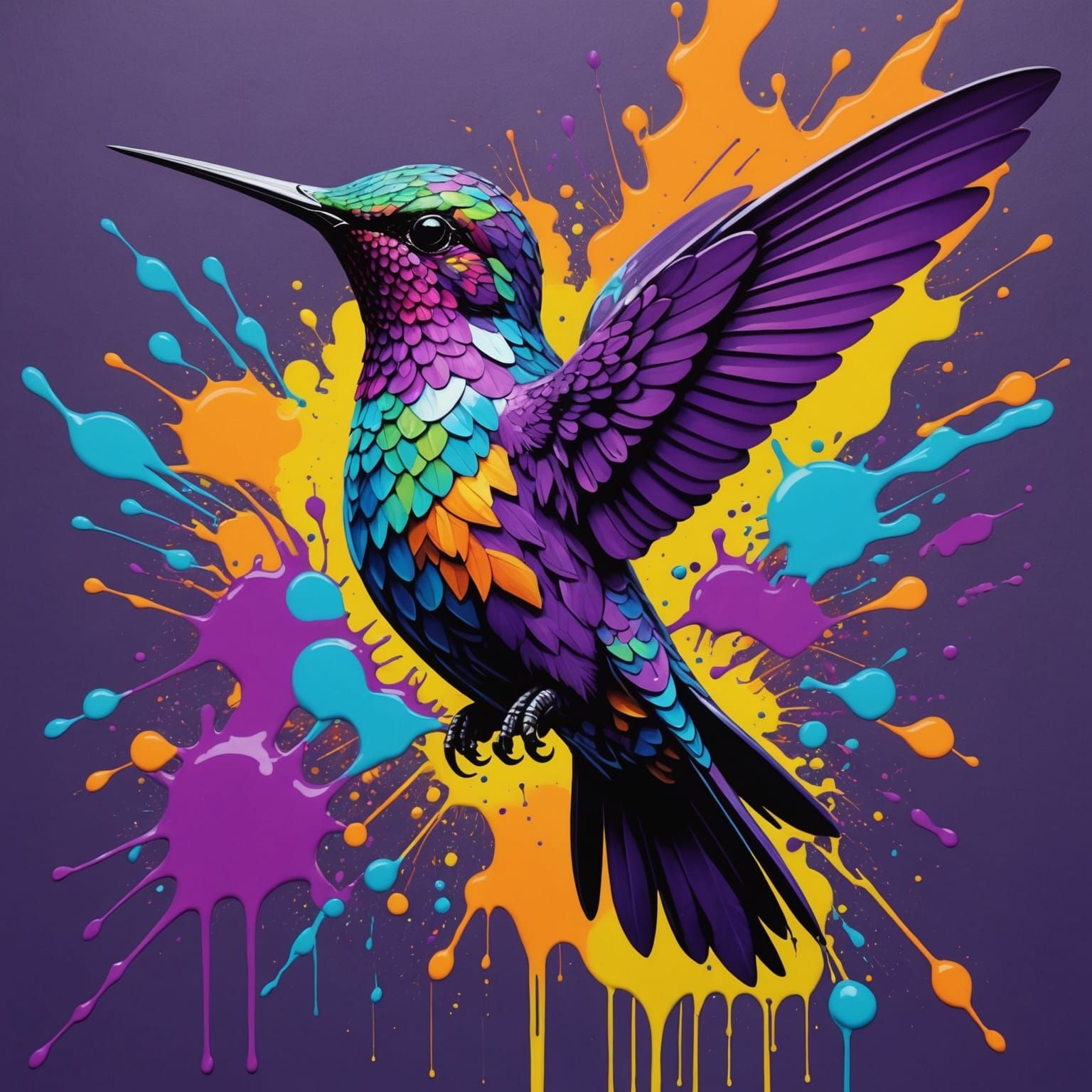 Cybernetic Undead Hummingbird in Graffiti Art