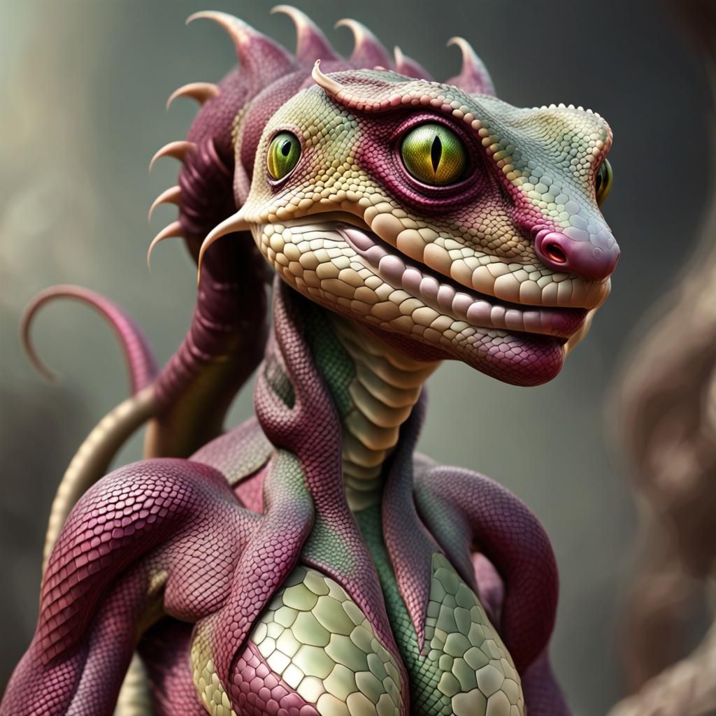Lizard Hybrid Creature with Snake Lower Half