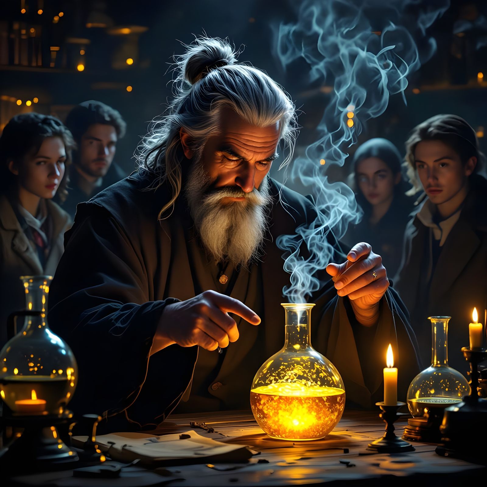 Mystical Professor Demonstrates Glowing Liquid, Neoclassical...