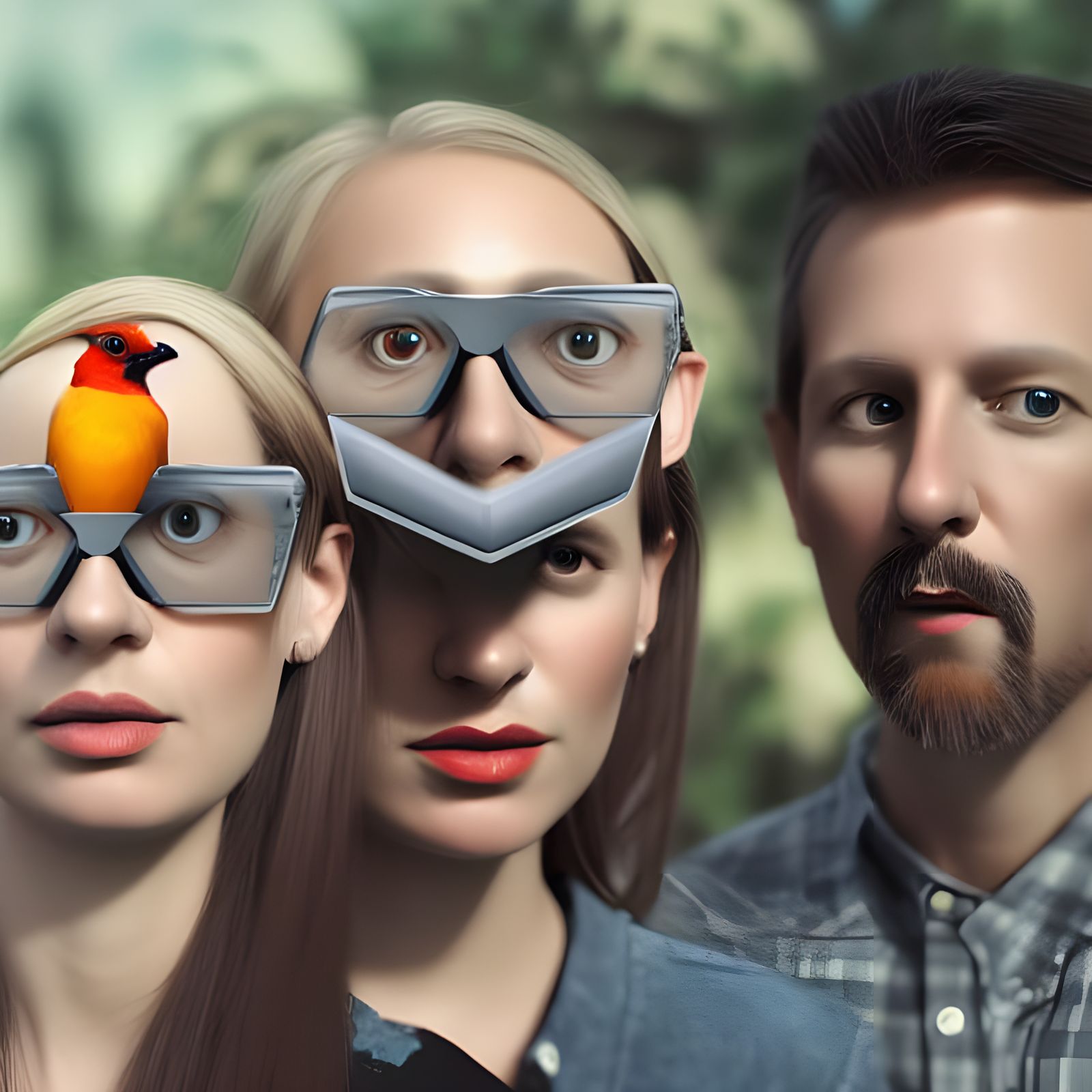 Hyperrealistic 3D Family Portrait with Bird Heads
