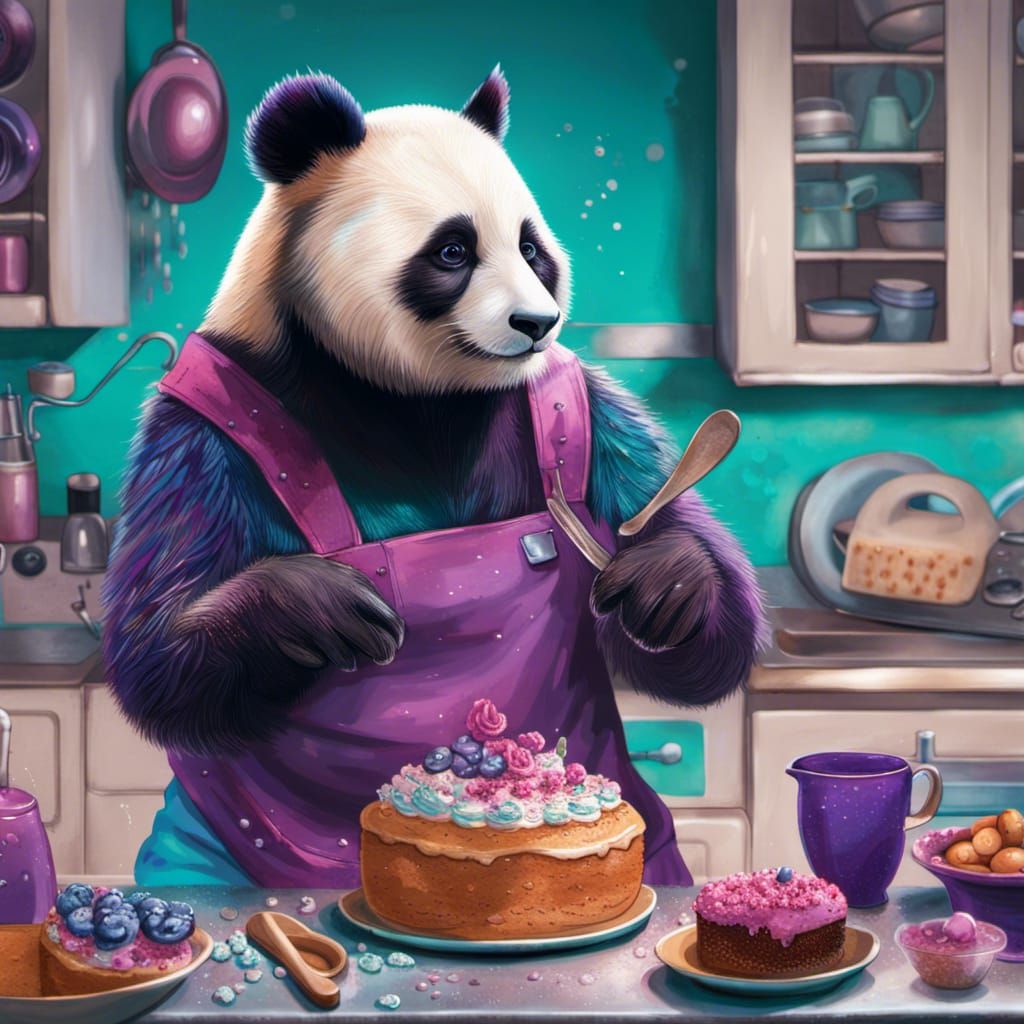 Panda and Kangaroo Baking Hyperrealistic Cake