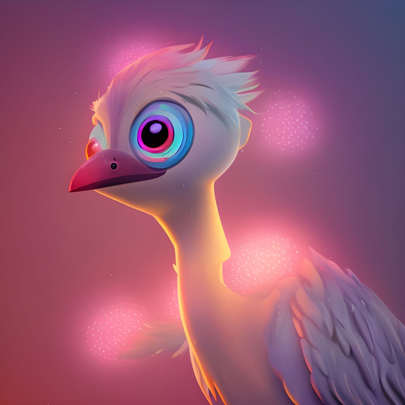 Adorable Chibi Emu with Pink Sparkles: 3D Digital Art