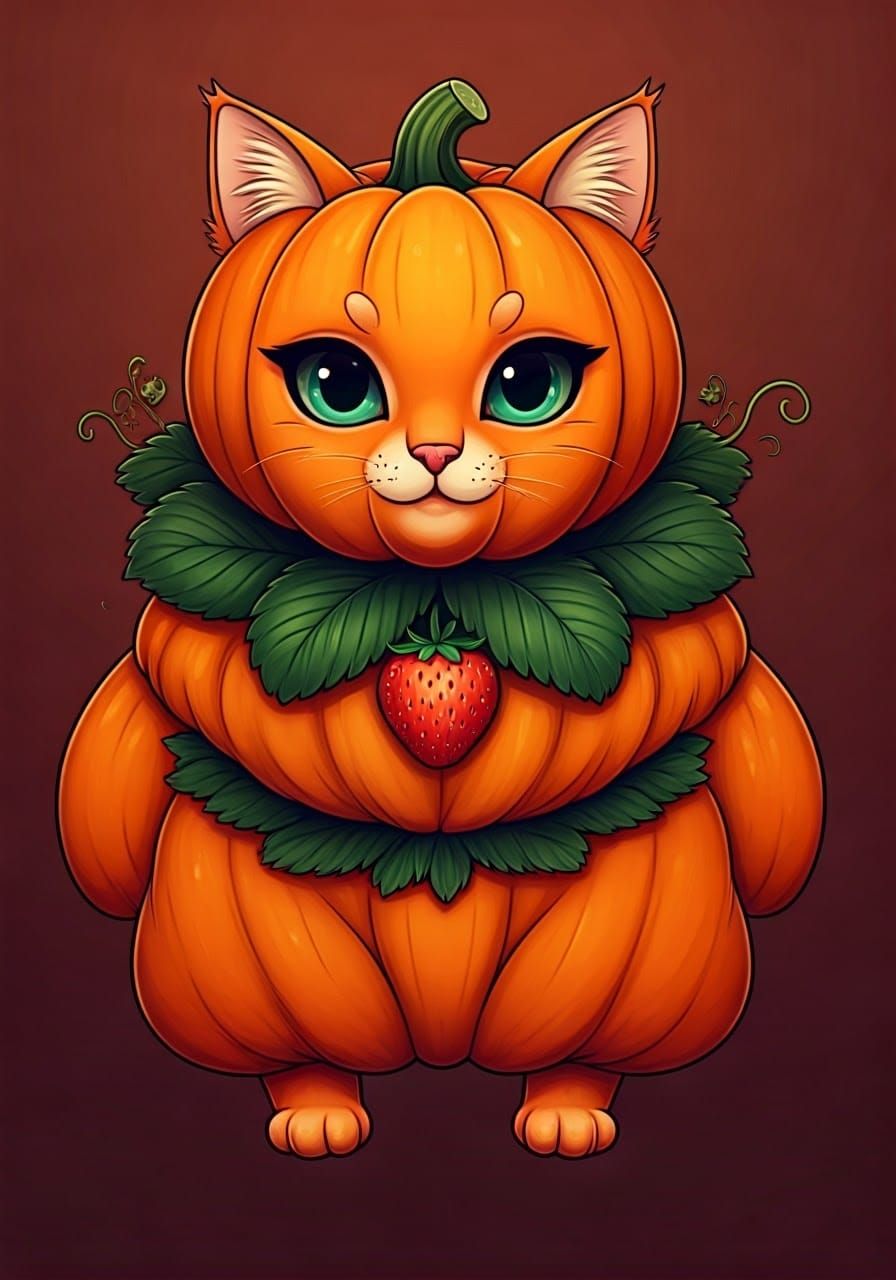 Cat Fruit Fusions:  Anthropomorphic Pumpkin-Cat