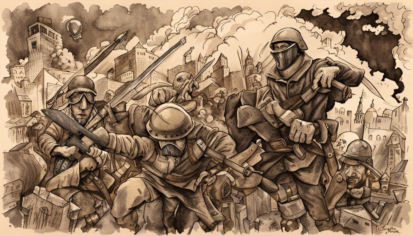 Ukraine as Guardian in Dystopian Political Cartoon