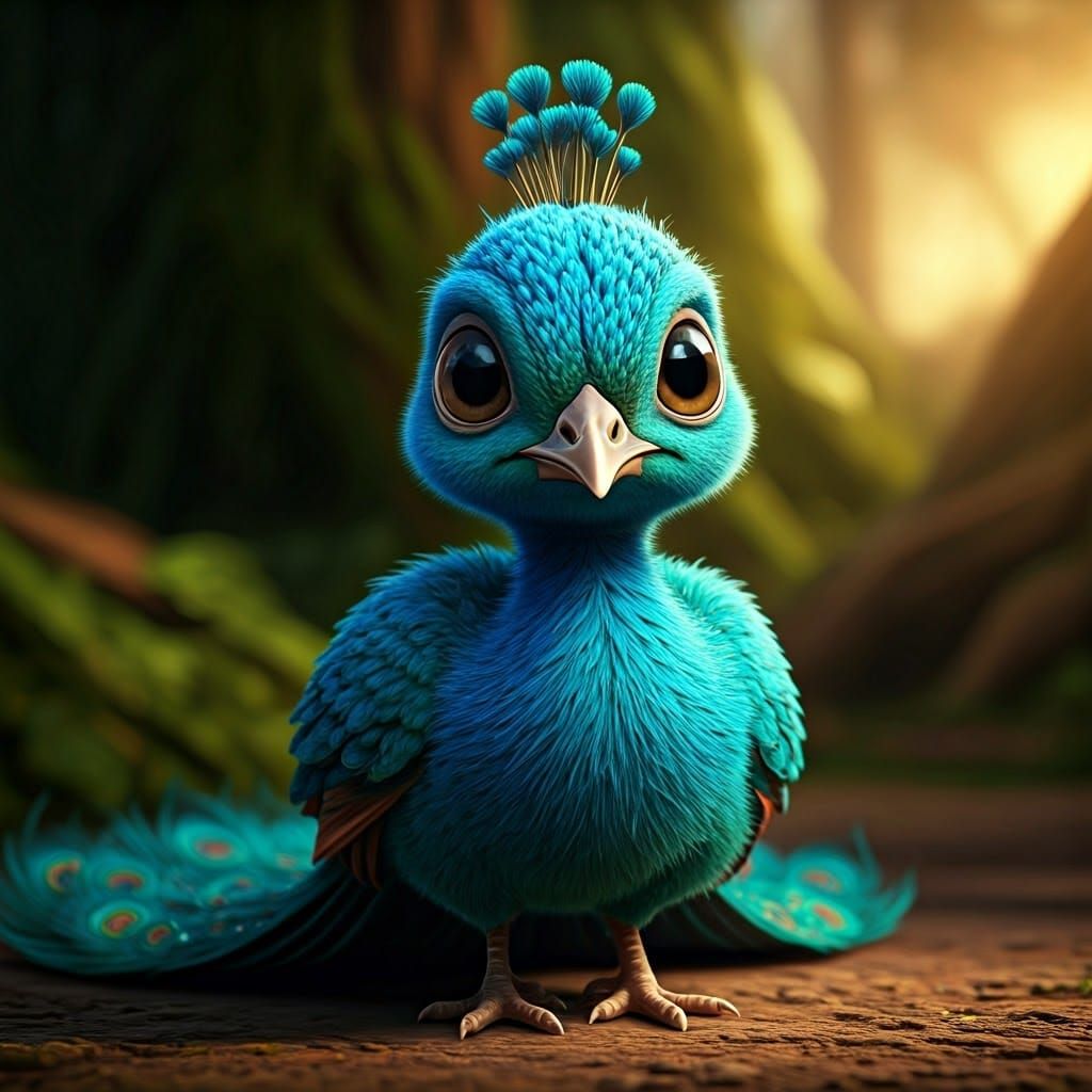 Baby Blue Peacock's Iridescent Display