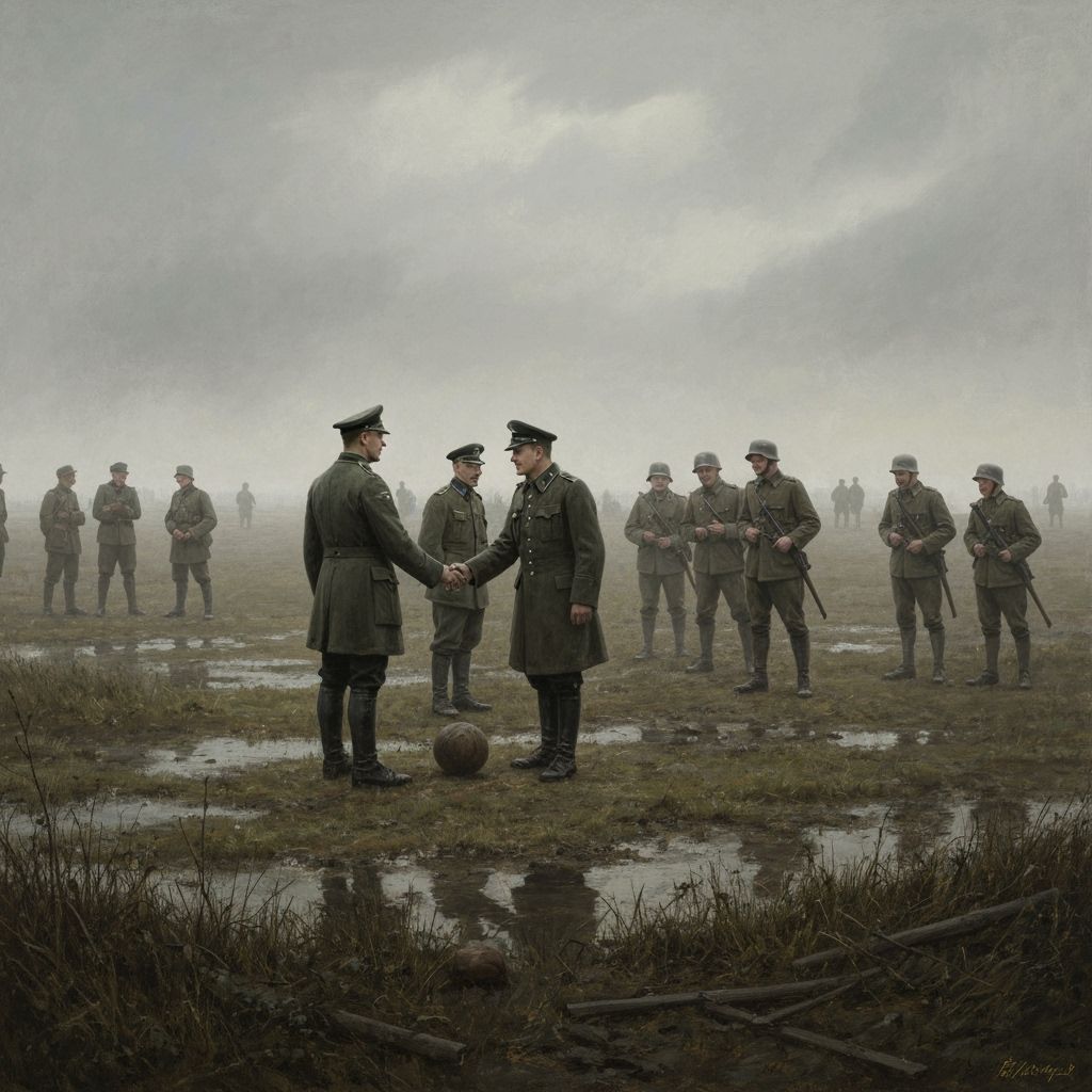 WW1 Soldiers Play Soccer in Foggy Marsh as Officers Shake Ha...