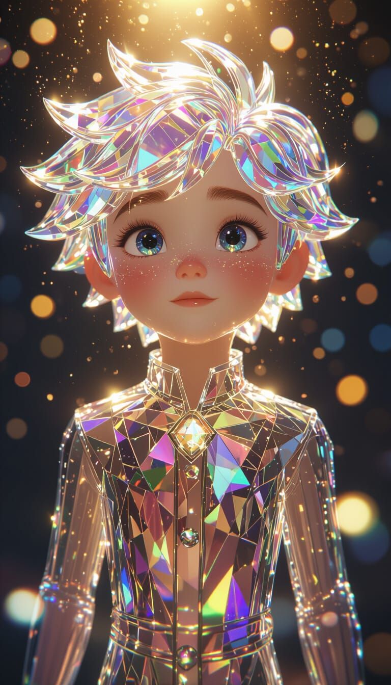 Radiant Crystal Boy in Magical Light
