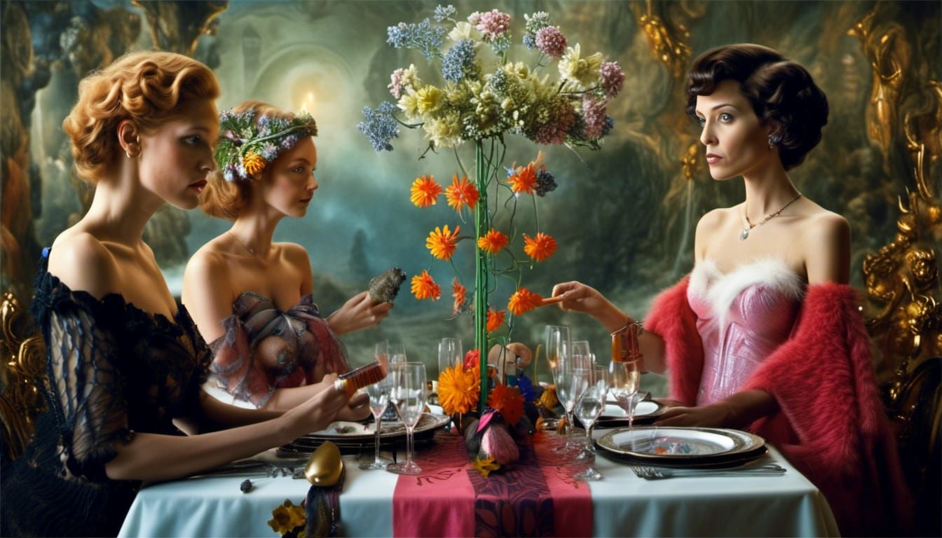 Smiling Aliens Party in Hyperrealism Style