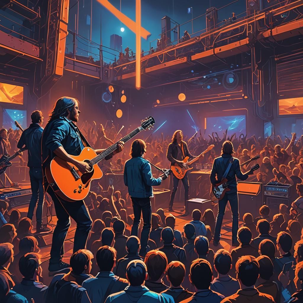 Rock Band Concert with Vibrant Stage Lighting