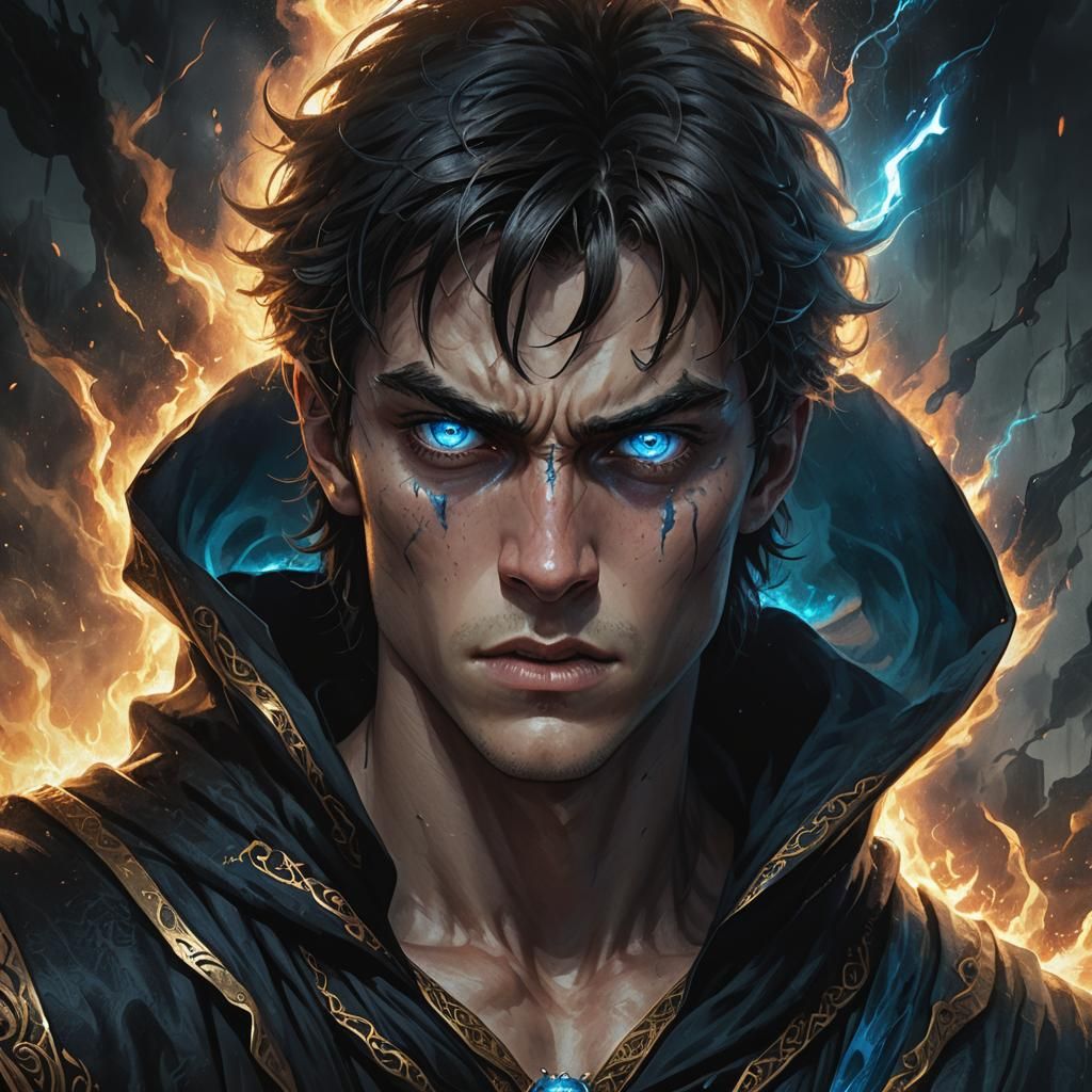 Teen Warlock Commands Dark Powers: Fantasy Concept Art