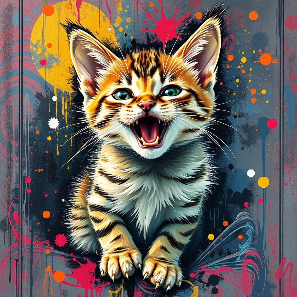 Kitten Purrs With Earthquake Intensity: Graffiti Art