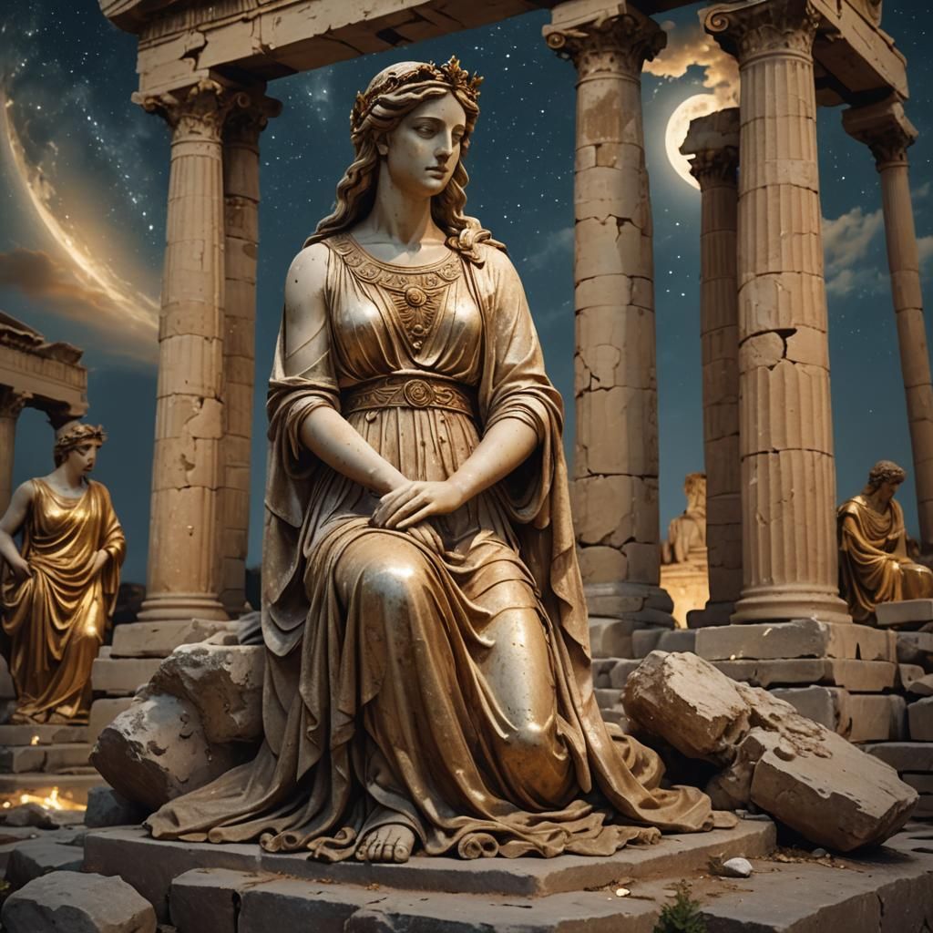Goddess Kneeling in Ancient Greek Ruins