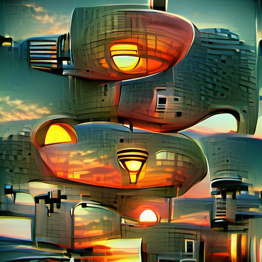 Retro Sci-Fi Cityscape at Sunset