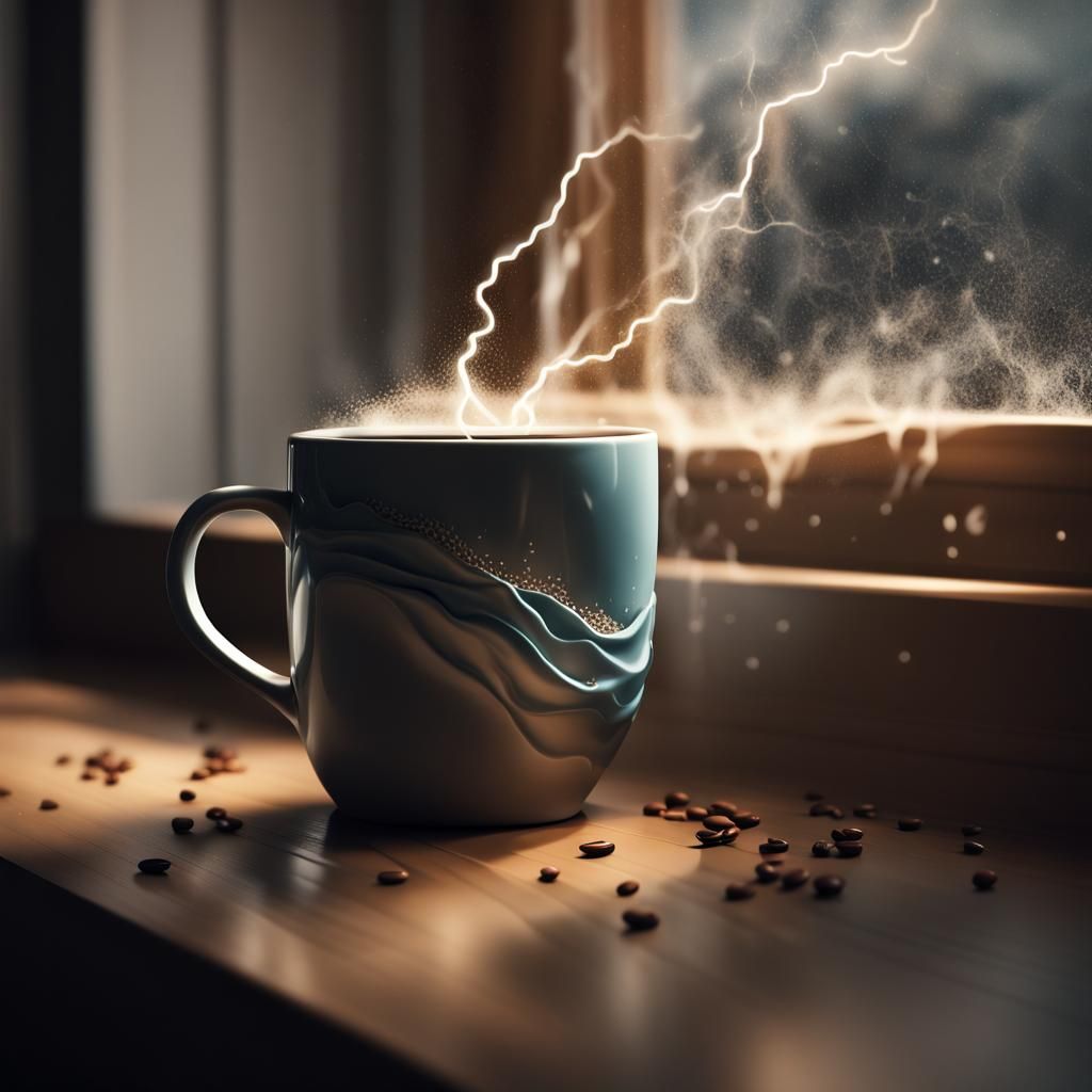 Coffee Mug Reflects Storm in Hyperrealistic 3D Render
