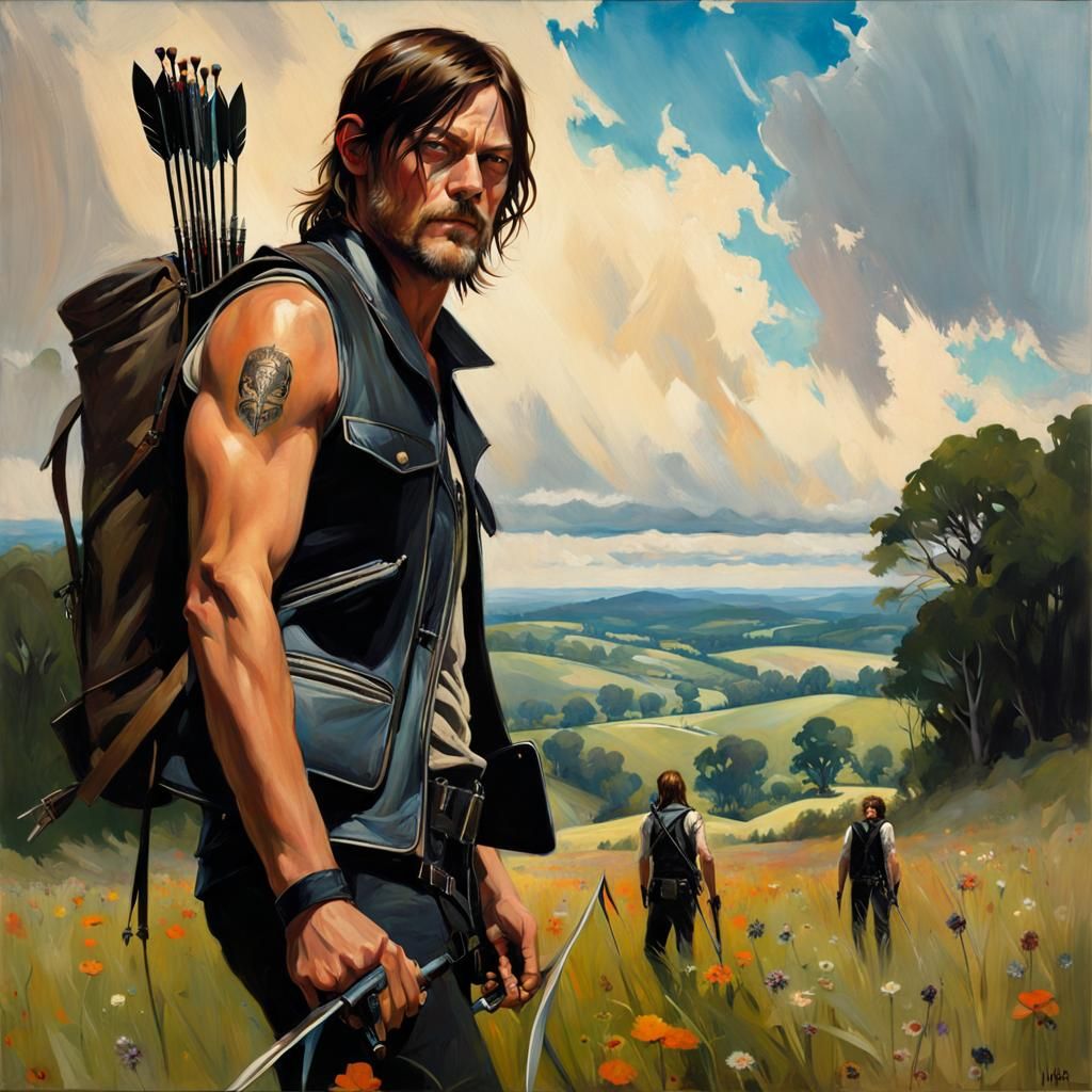 Daryl Dixon Inspired Portrait in Collier Style