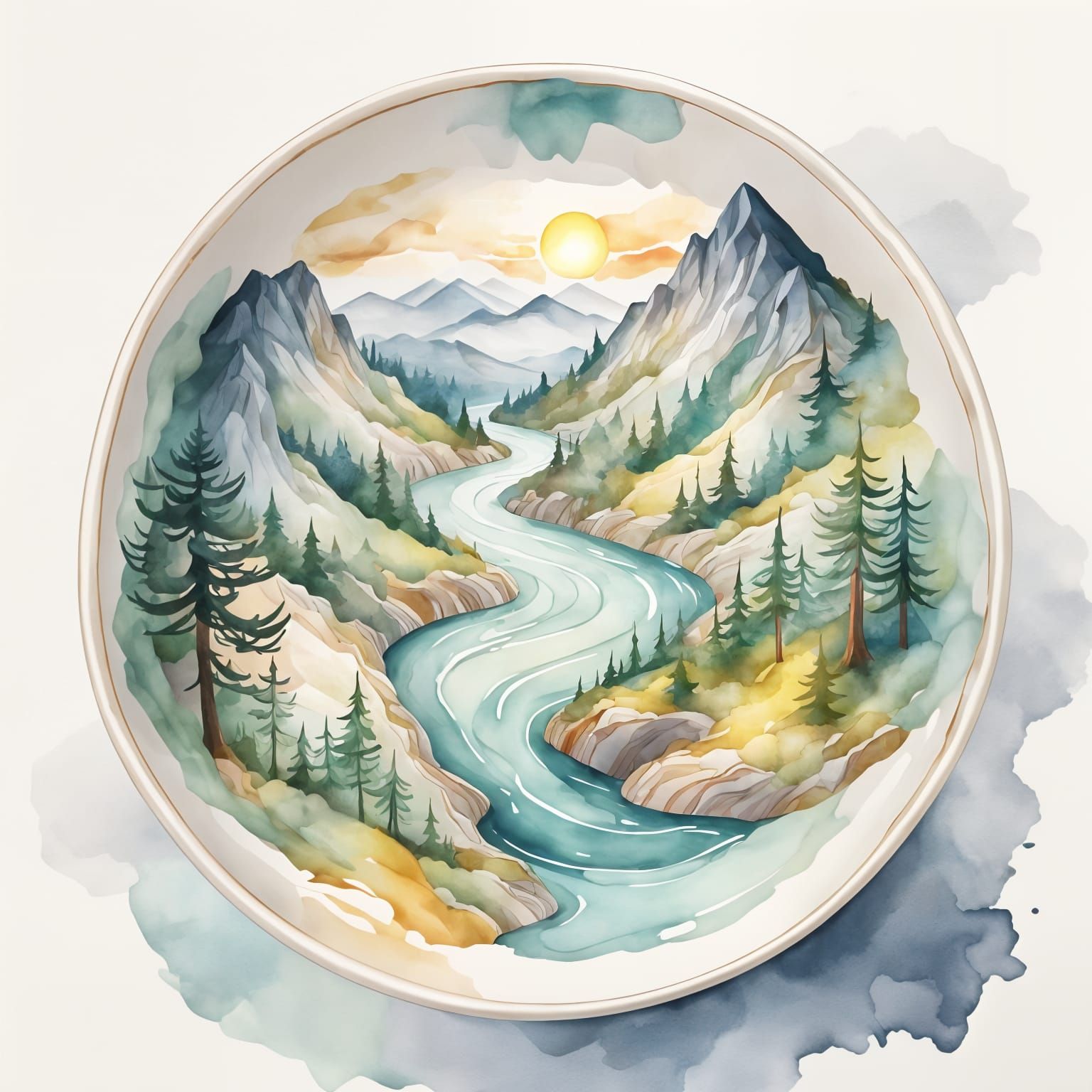 Anime Mountain Landscape Inside a Cup