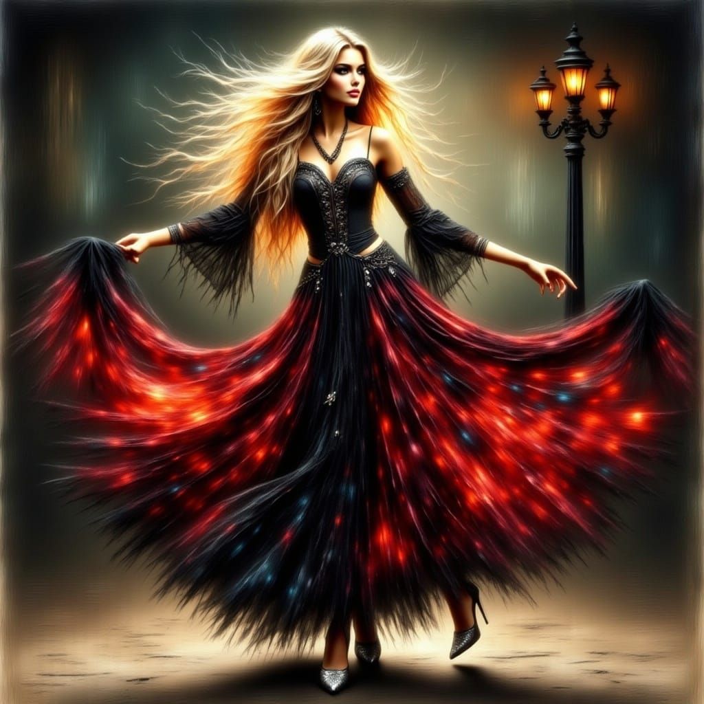 Hispanic Flamenco Dancer in Moonlight