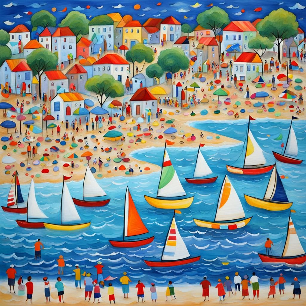 Regatta on a Wavy Sea, Beach Scene