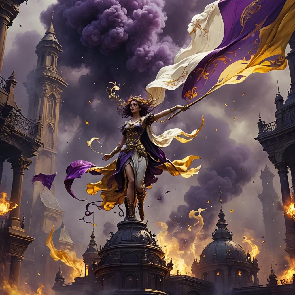 Dramatic White Flag in Smoke: Fantasy Art