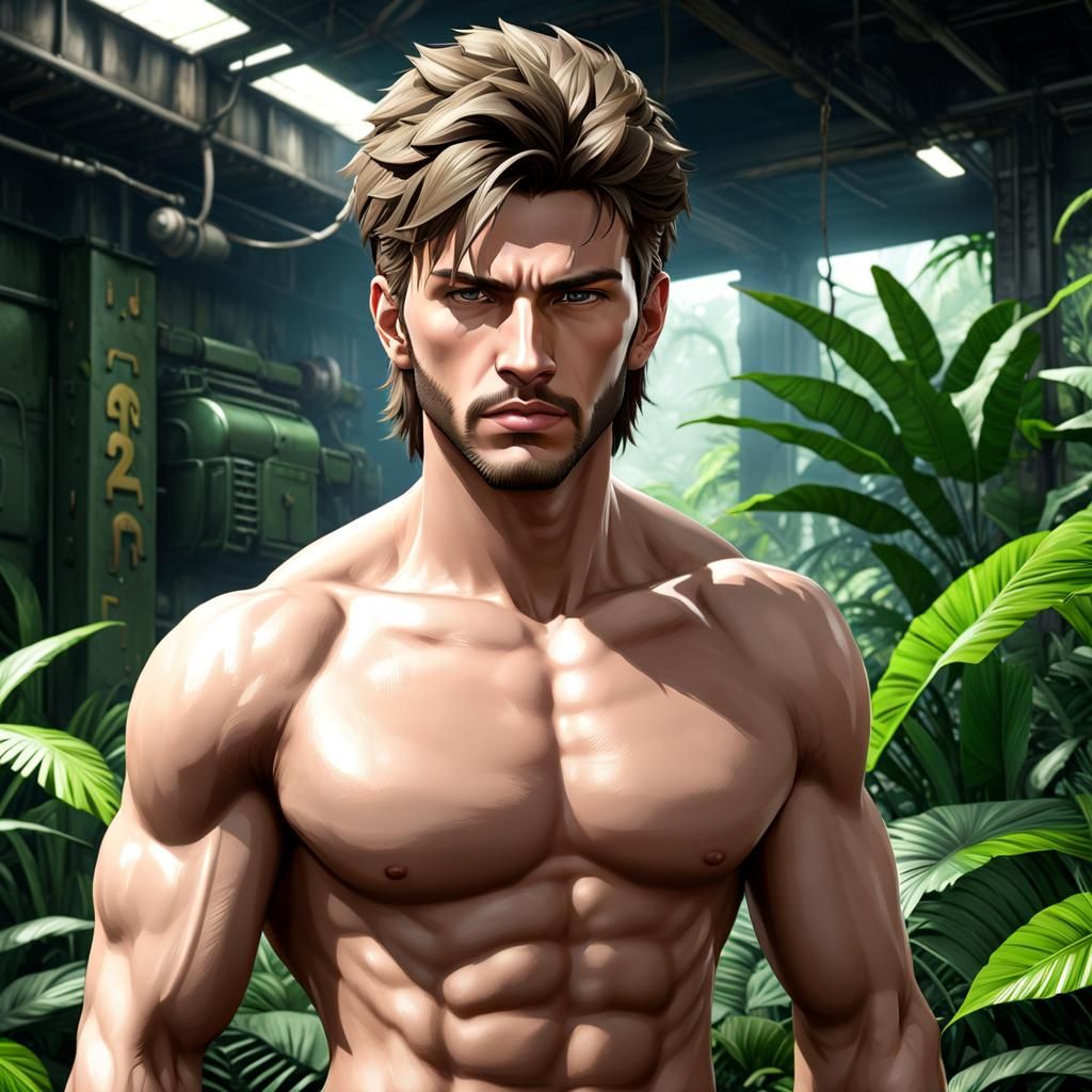 Detailed Portrait of a Young Man in Jungle Factory