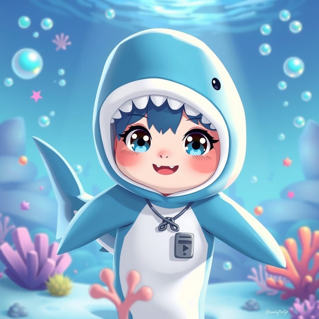 Virtual YouTuber Gawr Gura in Whimsical Underwater Scene