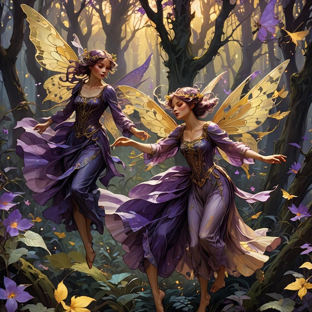 Drunk Fairies Dancing in Mystical Forest