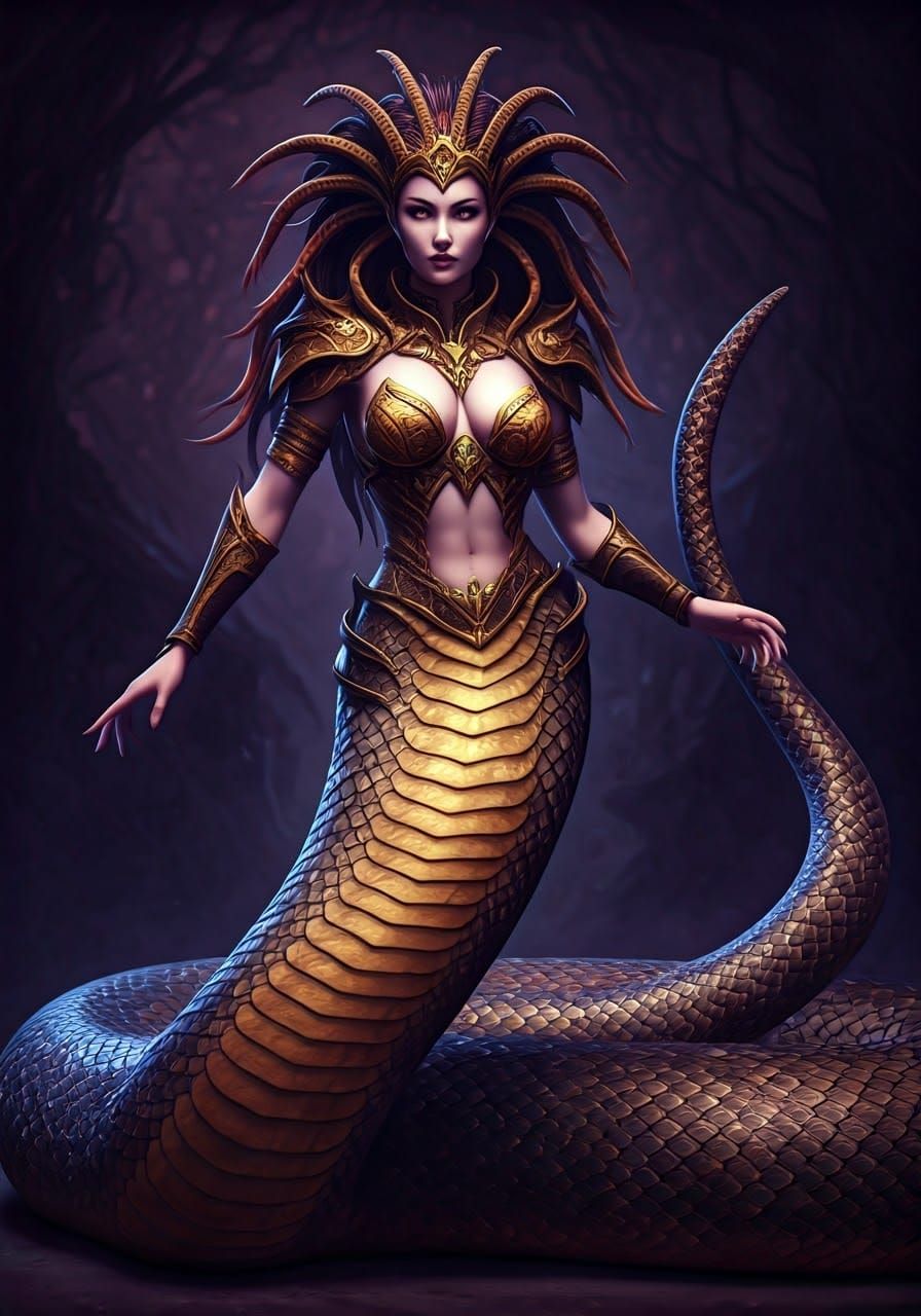 Echidna Serpent Woman in Dark Fantasy Style
