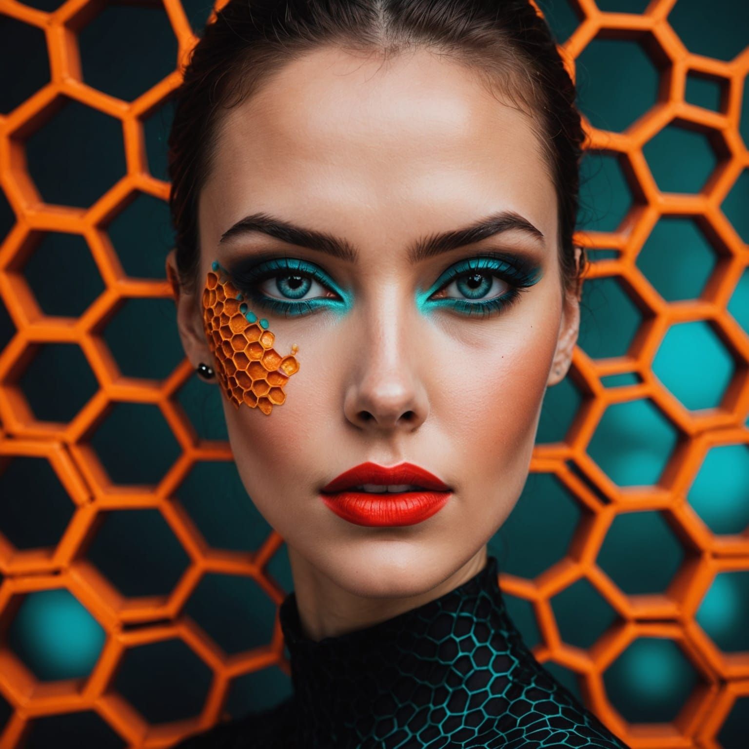Surreal Portrait in Vibrant Honeycomb Style