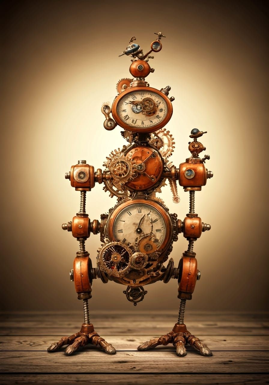 Steampunk Mechanical Creatures in Sepia and Blue