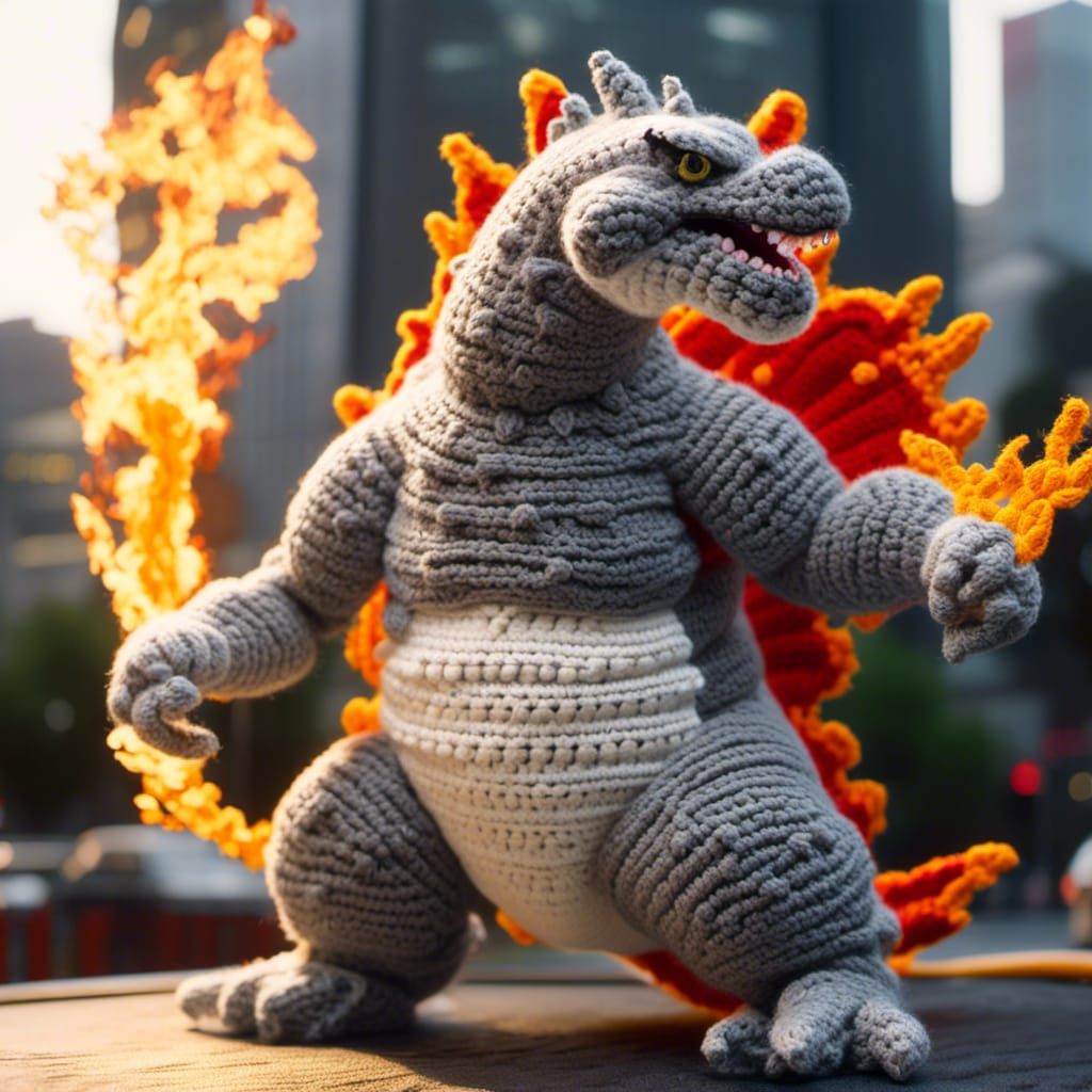 Crochet Godzilla in Tokyo: 3D Hyperrealism