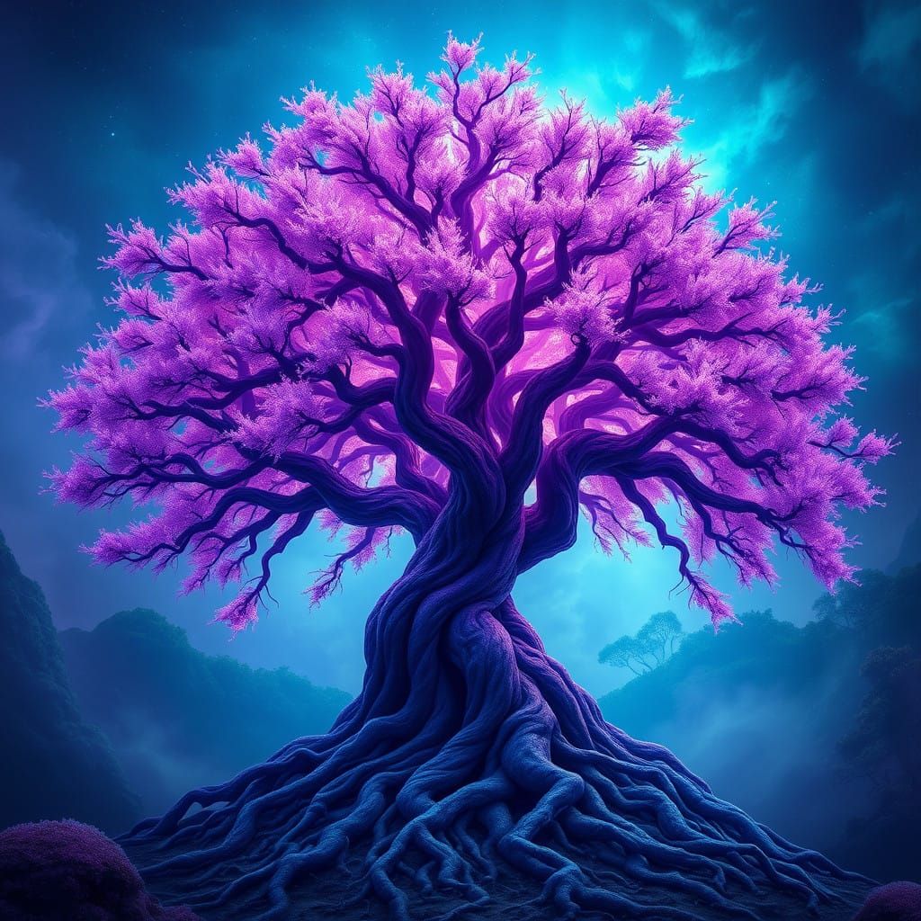 Enchanted Mystic Tree of Life in Iridescent Purple