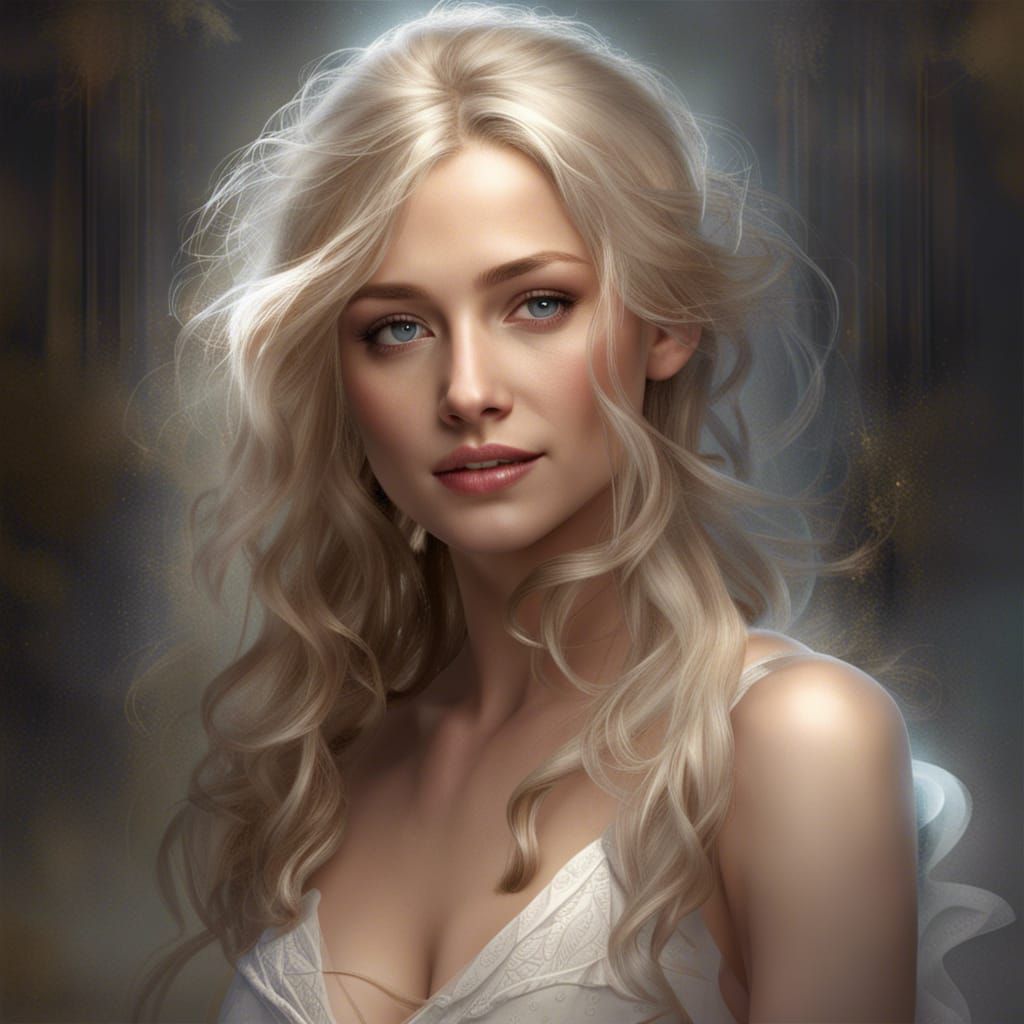 Ethereal Beauty with Blonde Hair in Art Nouveau Style