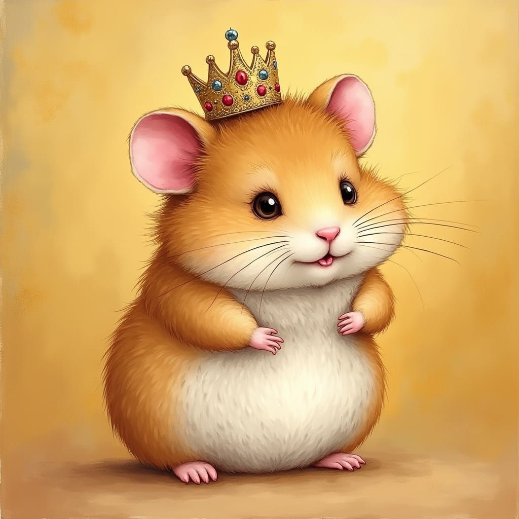Whimsical Hamster in Bejeweled Crown