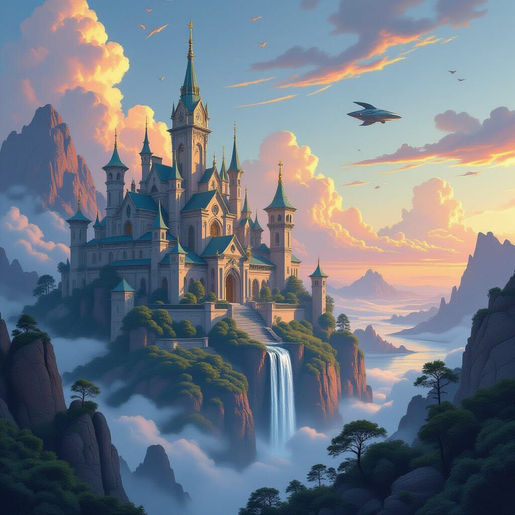 Mystical Akalabeth Landscape in Retro-Futuristic Style