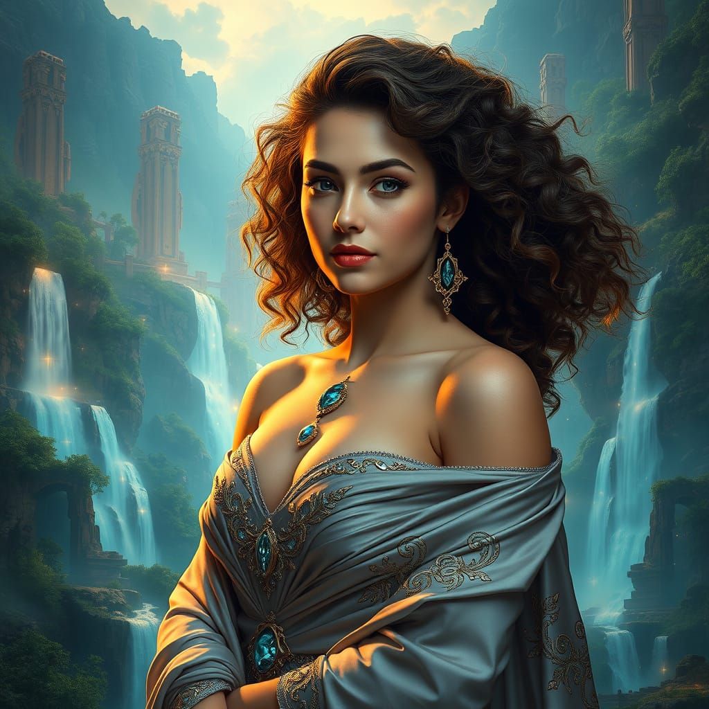 Regal Goddess in Ethereal Fantasy Realm