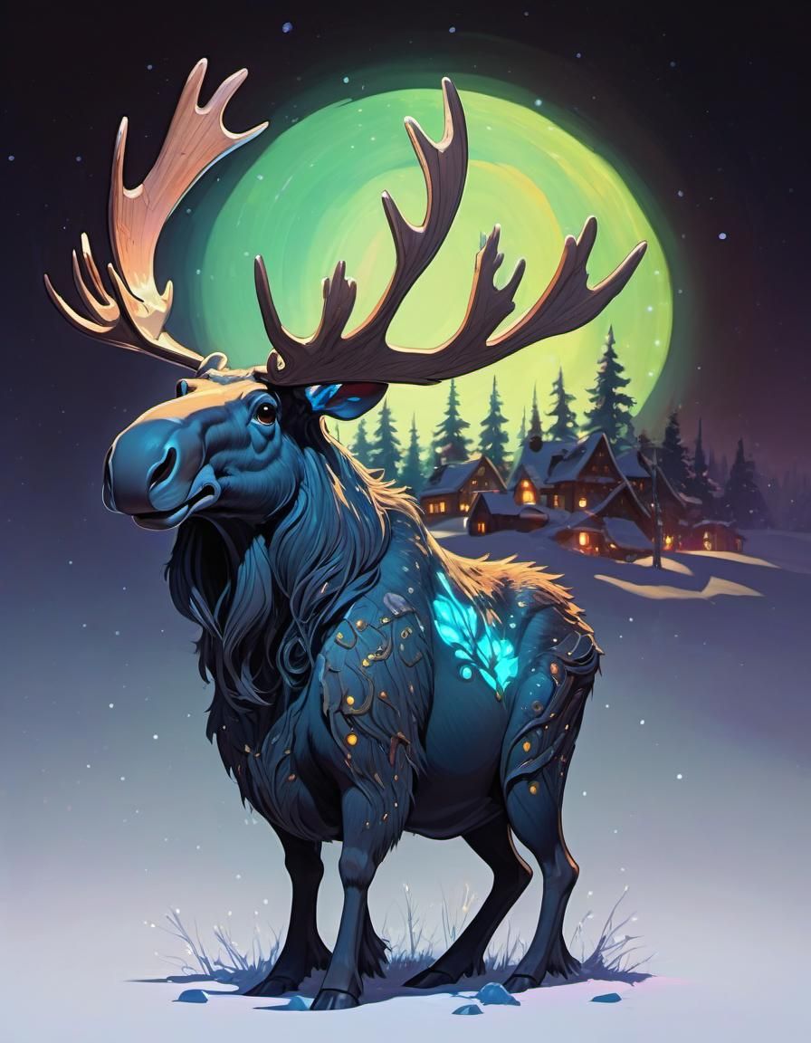 Anime Style Moose with Glowing Antlers