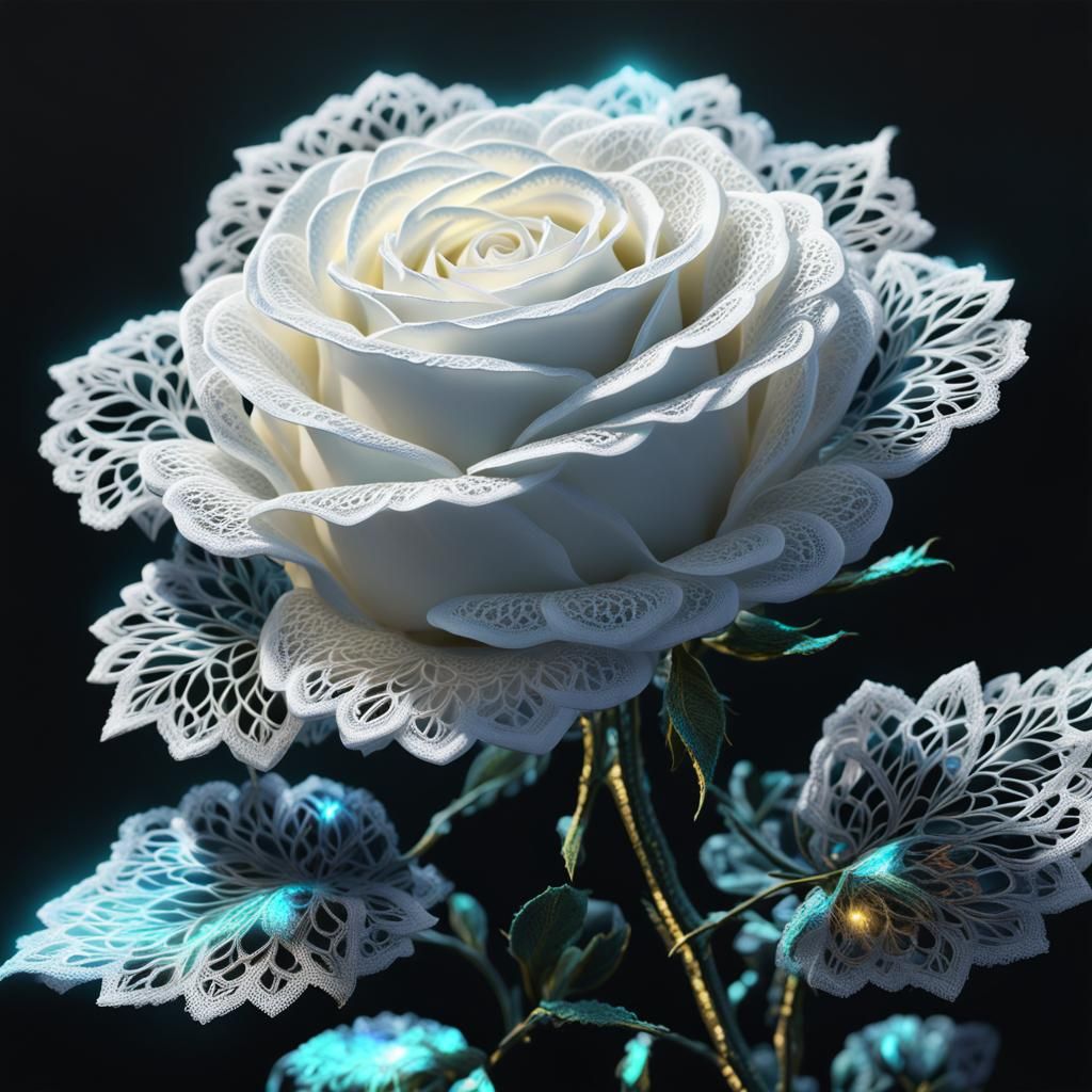 Holographic Lace Rose: Detailed Matte Painting
