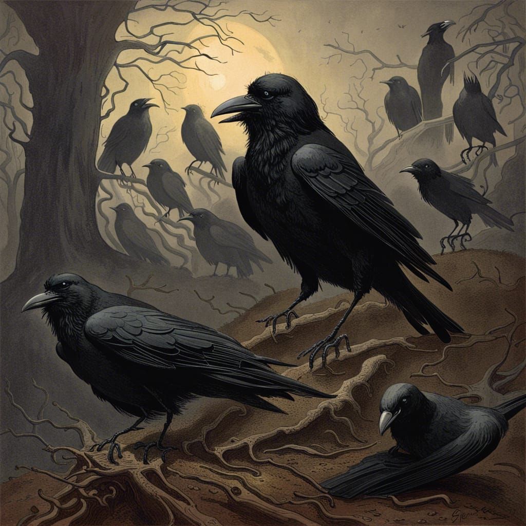Crows in Flight: A Gothic Horror Scene