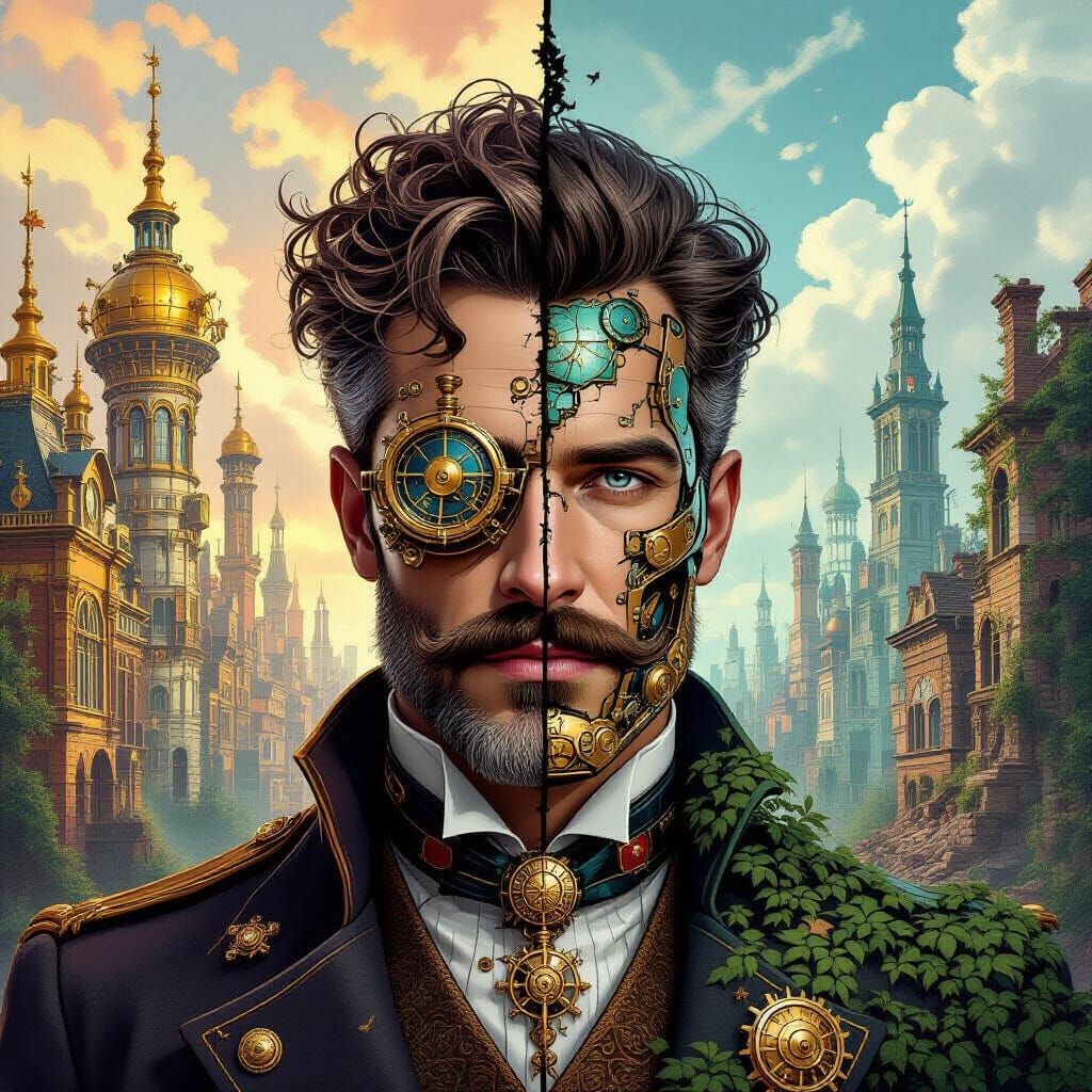 Steampunk City Portrait: Transformation and Decay