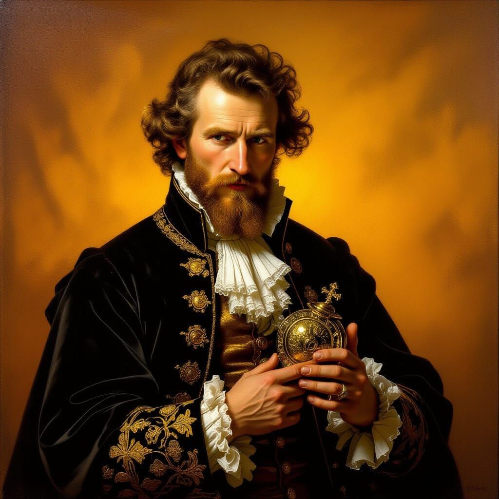 Man and Treasure in Rembrandt-Inspired Style