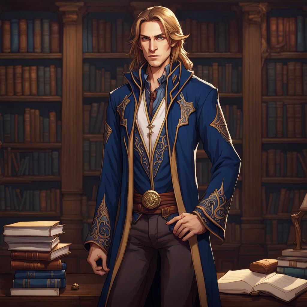 Androgynous High Elf Librarian in Dark Academia Style