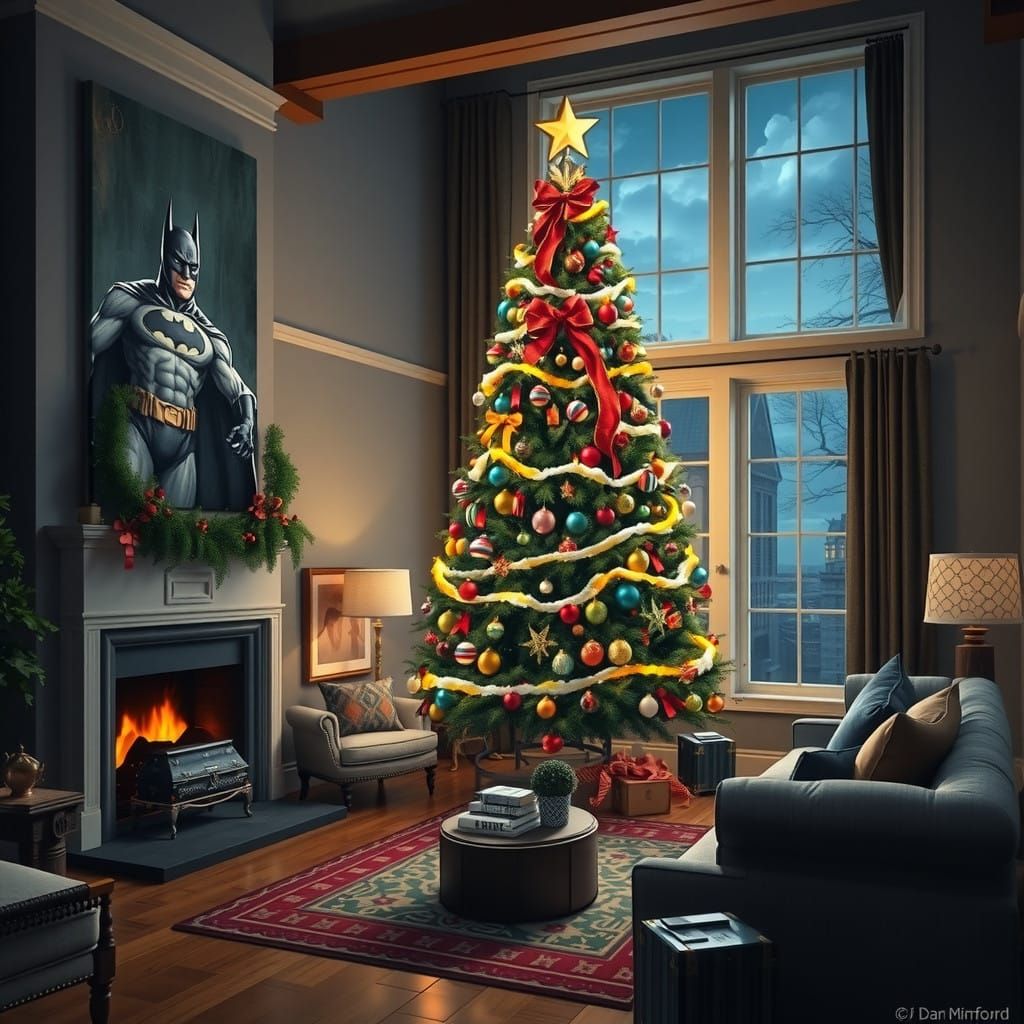 Batman Christmas Tree in a Cozy Living Room Scene