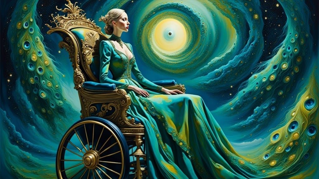 Majestic Surrealist Scene in Victorian-Style Wheelchair Amid...