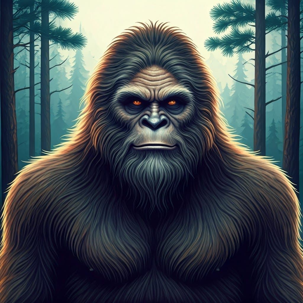 Sasquatch Face in Dark Fantasy Watercolor