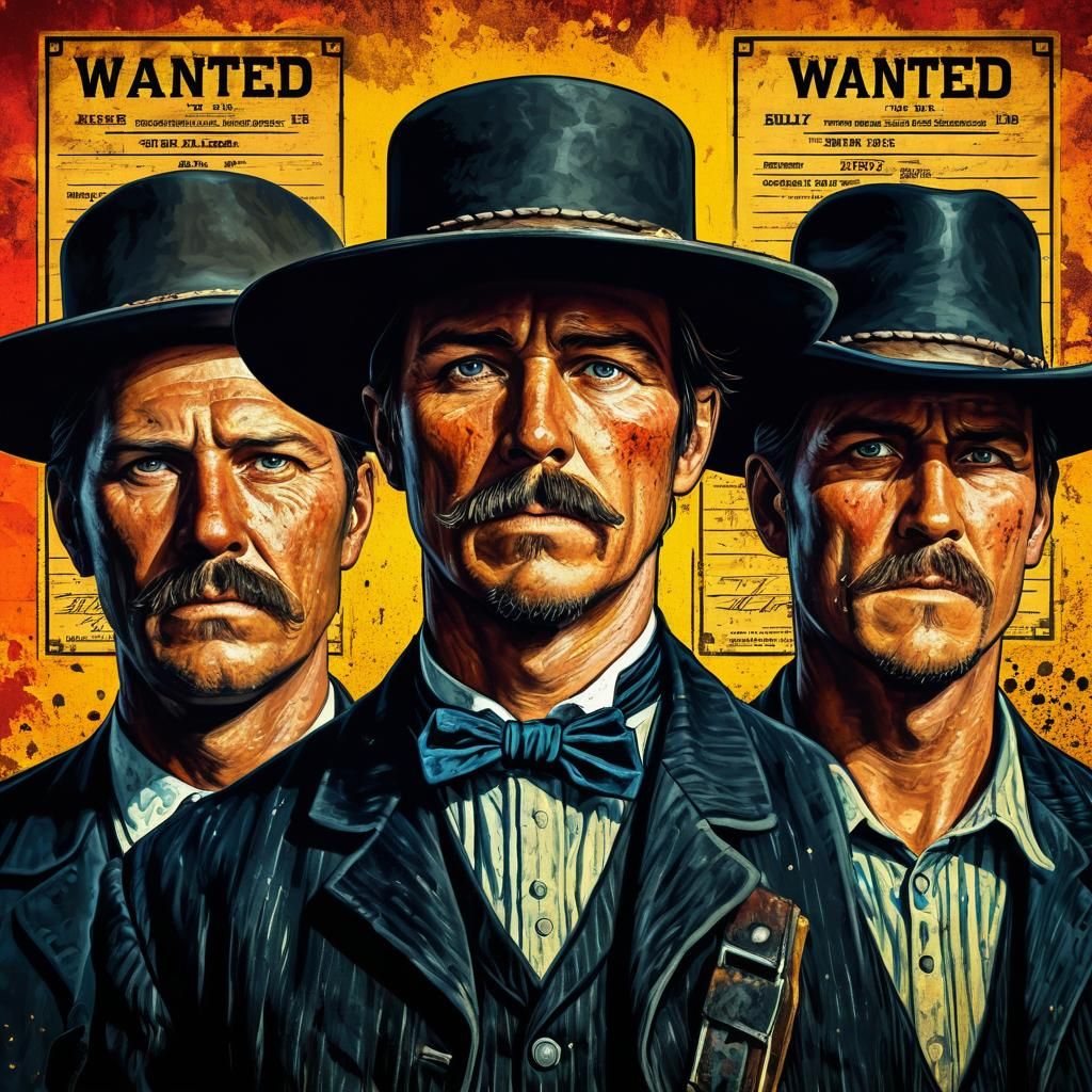 Hyperrealistic Wanted Poster of Western Outlaws