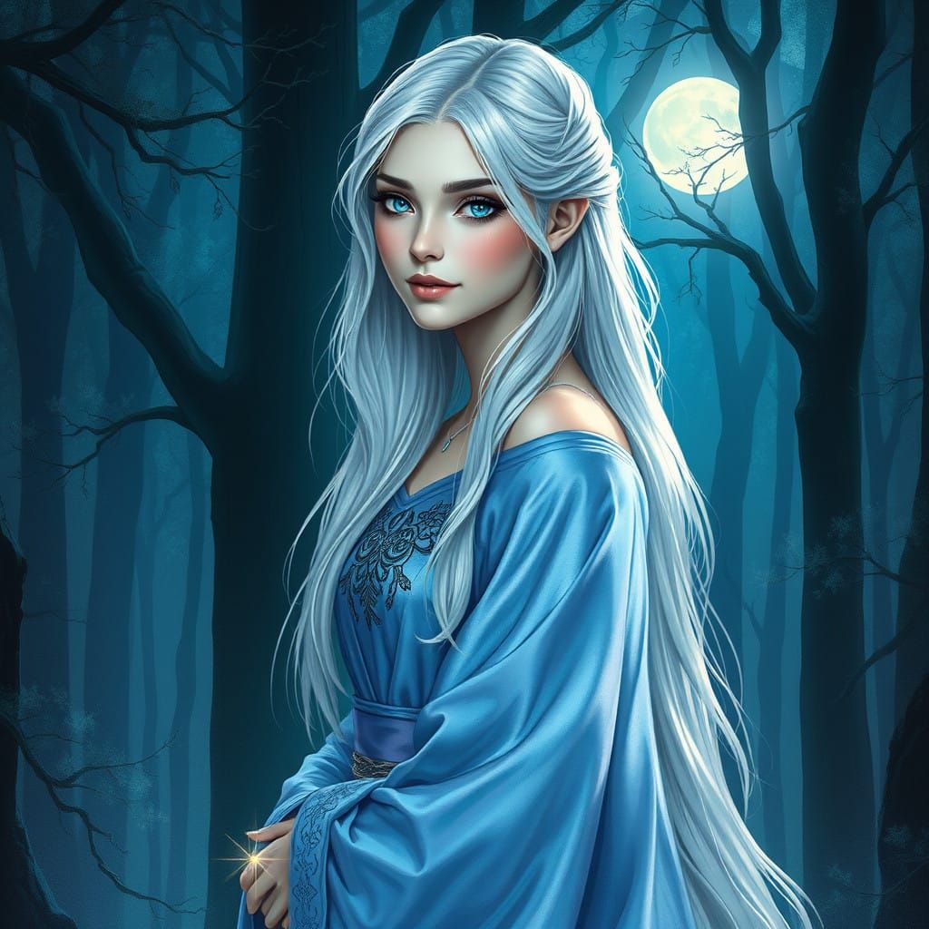 Ethereal Ayleid Maiden in Moonlit Forest